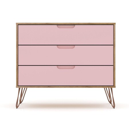 Designed To Furnish Rockefeller Mid-Century-Modern Dresser w/3 Drawers in Nature & Rose Pink, 28.86 x 35.24 x 17.52 in. DE2616291